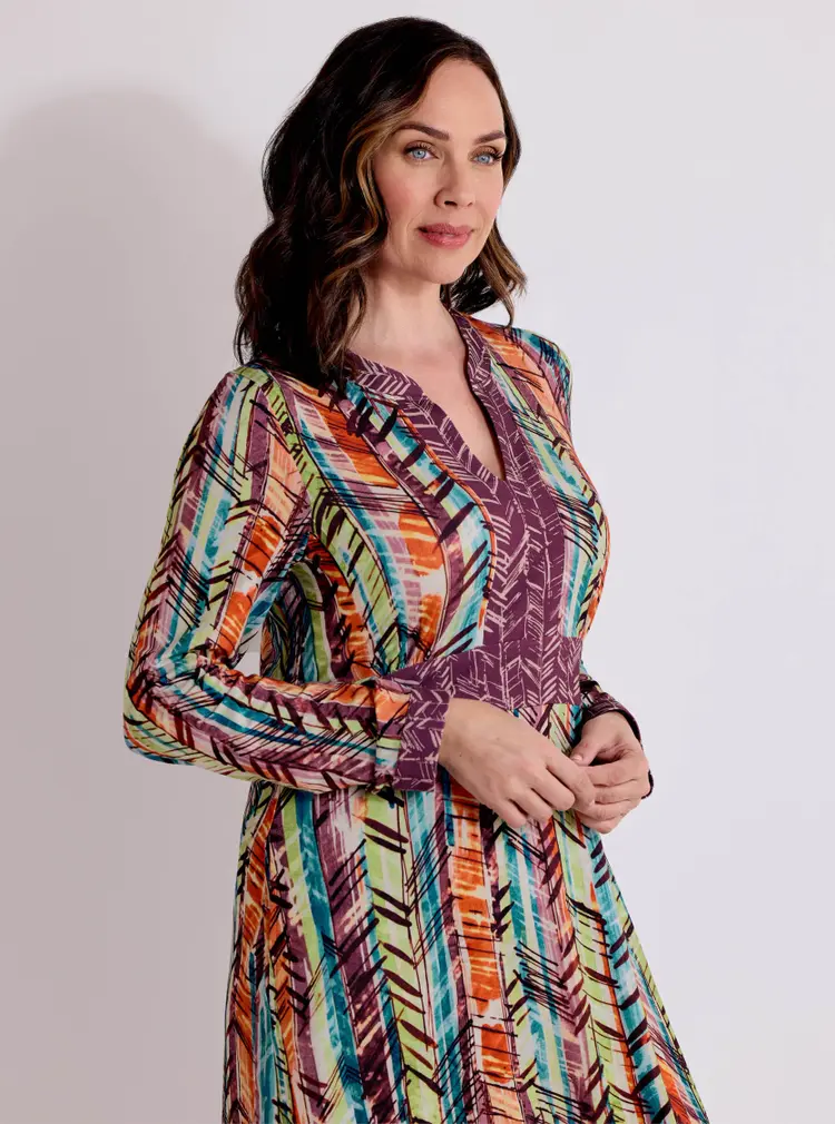 Hemdkleid mit Kerbenausschnitt und Kontrast-Print